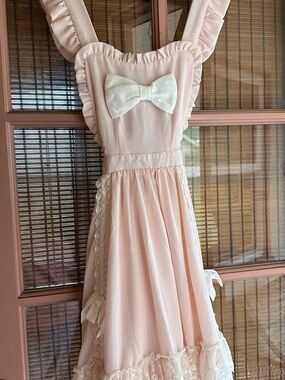 Pink Bow-Front Ruffled Apron Dress